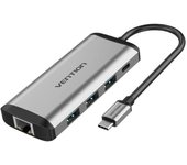 Docking USB-C Vention THAHB 4K HDMI 3xUSB 87W PD RJ45 Lector Tarjetas Audio Gris