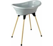Thermobaby - Set de baño para bebé - Vasco - Bañera, pata de madera & Tubo de desagüe - Innovación patentada - Plegable & Estable - Puede incluir una hamaca de baño - Made In France - Gris Charme