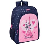 Safta PARIS - Mochila Escolar Niño, Mochila Niño, Mochila Infantil, Adaptable a Carro, Ideal para Niños en Edad Escolar, Cómoda y Versátil, Calidad y Resistencia, 33x14x42 cm, Color Azul Marino/Rosa