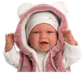 La feliz Mimi es una muñeca bebé de 42 cm de altura con ojos azules y un cuerpo suave. La cabeza, los brazos y las piernas están hechos de vinilo