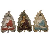 Decoración de pared dkd home decor azul rojo dorado buda oriental 19 x 3,1 x 26,5 cm (3 piezas)
