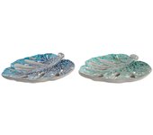 Centro de mesa dkd home decor 43 x 36 x 9 cm azul verde 45 x 36 x 9 cm hoja de planta