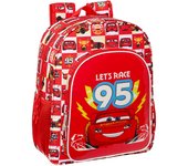Safta CARS Let's Race - Mochila Escolar Niño, Mochila Infantil, Adaptable a Carro, Ideal para Niños de 5 a 14 Años, Cómoda y Versátil, Calidad y Resistencia, 32x12x38 cm, Color Blanco y rojo