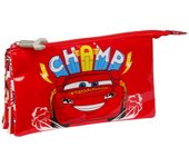 Safta CARS Let's Race - Portatodo Triple, Estuche Infantil, Estuche Niño, Ideal para Niños de 5 a 14 Años, Cómodo y Versátil, Calidad y Resistencia, 22x3x12 cm, Color Blanco y rojo