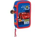 CARS RACE READY - Estuche Escolar Niño, Estuche con Colores, con 28 Útiles Incluidos, Ideal para Niños de 5 a 14 Años, Cómodo y Versátil, Calidad y Resistencia, 12.5x4x19.5 cm, Color Azul Eléctrico