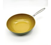 AMERCOOK Wok profesional AmVegan Chef by Fran López con mango remachado y antiadherente cerámico de aceite de oliva, apta para todo tipo de cocinas incluso inducción (28 cm de diámetro)