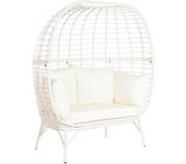 DKD Home Decor Sillón de jardín de la Marca, Color Blanco, de ratán y Acero (130 x 68 x 146 centímetros)