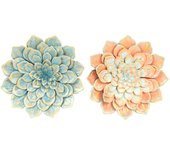 Decoración de pared dkd home decor 61 x 8 x 61 cm flor azul naranja shabby chic (2 unidades)