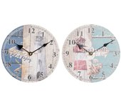 Reloj de pared dkd home decor multicolor faro madera mdf mediterráneo (2 unidades) (20 x 3 x 20 cm)