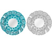 Espejo de pared dkd home decor azul metal coral blanco 60 x 7 x 60 cm mediterráneo (2 unidades)