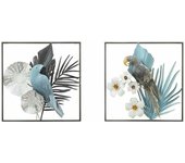Decoración de pared dkd home decor 50 x 7,6 x 50 cm negro gris azul loro tropical (2 unidades)