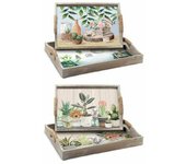 DKD Home Decor Juego de bandejas de la Marca, Color Verde y Beige, de Madera MDF (40 x 30 x 6 centímetros) (2 Unidades)