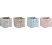 DKD Home Decor Caja Decorativa de la Marca, Color Azul, Beige y Gris, de poliéster (30 x 30 x 30 centímetros) (4 Unidades)