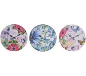 Reloj de pared dkd home decor multicolor flores madera mdf (34 x 4 x 34 cm) (3 unidades)