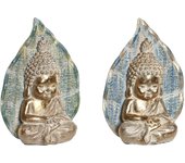 DKD Home Decor S3043347 Juego de Figuras Decorativas Buda Azul Turquesa Oriental Decapé, 12.4cm Largo, 5.6cm Ancho, 17.7cm Alto, 2 Piezas