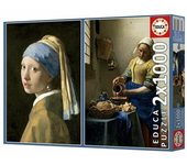 Educa - Pack de 2 Puzzles de 1000 Piezas para Adultos | La Joven de la Perla + La Lechera, Johannes Vermeer. Incluye Pegamento Fix Puzzle. Medidas: 48 x 68 cm. A Partir de 14 años (20309)
