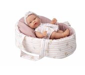 ARIAS-Muñeco Elegance de 26 CM PILLINES con Ropa y capazo a Juego en Tonos Rosa y Blanco y Estampado de Rayas con Ositos. Juguete Niños Todas Las Edades (ARI60894)