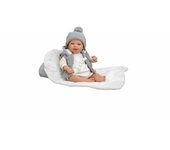 ARIAS-Reborn 45 cm Daniela. Bebé Realista con Ropa en Gris y Blanco. Incluye cojín, Chupete, chupetero, pañal, Libro de Familia y Certificado de autenticidad. Juguete Niños +3 años (ARI98195)