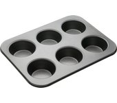 MasterClass Bandeja honda para magdalenas/plato para budín de Yorkshire, molde de 6 agujeros con antiadherente sin PTFE, PFOA ni BPA, robusto acero al carbono de 1 mm, gris, 35 x 26 cm