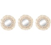 Espejo de pared home esprit blanco cristal macramé boho 20 x 1 x 20 cm (3 piezas)