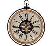 Reloj de pared home esprit negro beige dorado natural metal madera de pino 74 x 9 x 91 cm