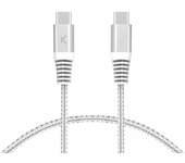 Cable de Carga y Datos USB-C a USB-C KSIX 60W, Power Delivery, Carga Ultra rápida, Trenzado, Cubiertas reforzadas, 2m, Blanco