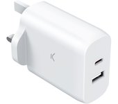 Cargador de Red KSIX GAN 45 W, PPS, Power Delivery, Carga Ultra rápida, Multipuerto 1 x USB-C + 1 x USB-A, Blanco