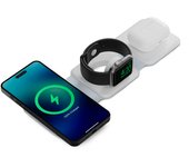 Cargador inalámbrico KSIX 3en1 15 W, Plegable, Compatible, Carga rápida, para móviles Qi, Apple Watch y AirPods, Blanco