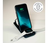 KSIX Base de Carga 3 en 1 Standing Station 3in1. Cargador inalámbrico 24 Horas, 15W Wireless,Qi Charger, Color Negro Brillo. para Smartphones, Auriculares inalámbricos y Apple Watch (Series 1-7)