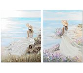 DT CU-179182 Cuadro Lienzo Pino, Mujer Playa, 120 x 4 x 90 cm, 2 Unidades
