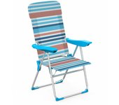 Marbueno silla plegable 5 posiciones aluminio con cojin rayas naranjas y azules playa y piscina 69x58x110 cm 10465