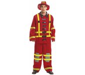 My Other Me - Disfraz Bombero para Hombre Adulto, talla XXL. Incluye chaqueta y pantalones rojos con detalles amarillos, negros y grises, con sombrero rojo brillante con impresión de escudo