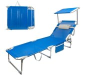 Aktive 62649 - Tumbona plegable con parasol | Tumbona de playa con cojín, 188x58x30 cm | Tumbona jardin exterior aluminio azul | Peso máx 110 kg | Tumbona reclinable 3 posiciones