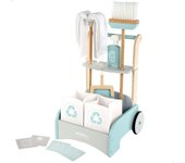 WOOMAX - Carro de Limpieza de Juguete, Carrito Madera, fregona Escoba y recogedor, Carrito de Limpieza Infantil, Juguetes de hogar, Juguetes de Madera, 10 Piezas, 3 años