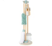 WOOMAX - Set limpieza juguete madera, Carro limpieza juguete, fregona escoba y recogedor, Carrito de limpieza infantil, Juguetes de hogar, 5 piezas, WOOMAX, +3 años