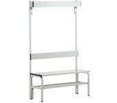 Sypro Banco para vestuarios con listones de aluminio, H x P 1650 x 375 mm, por un lado, longitud 1015 mm, 3 ganchos, gris luminoso, rejilla para