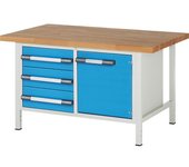 eurokraft pro Banco de trabajo, construcción de bastidor Serie 8000, 3 cajones de 180 mm, 1 puerta de 540 mm, A x P 1500 x 700 mm