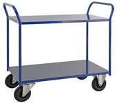 Kongamek Mesa rodante KM41, 2 pisos, L x A x H 1080 x 450 x 975 mm, azul, 2 ruedas de maniobra y 2 fijas, a partir de 5 unid.