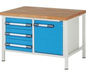 eurokraft pro Banco de trabajo, construcción de bastidor Serie 8000, 3 cajones de 180 mm, 1 puerta de 540 mm, A x P 1250 x 700 mm