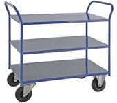 Kongamek Mesa rodante KM41, 3 pisos, L x A x H 1070 x 550 x 975 mm, azul, 2 ruedas de maniobra con freno, 2 ruedas fijas, a partir de 5 unid.