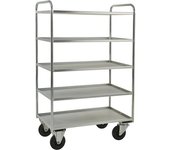 Kongamek Carro con pisos KM41, 5 pisos con remate, L x A x H 955 x 550 x 1490 mm, galvanizado, 2 ruedas de maniobra con freno, 2 ruedas fijas, a