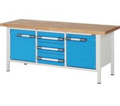 eurokraft pro Banco de trabajo, construcción de bastidor Serie 8000, 3 cajones de 180 mm, 2 puertas de 540 mm, A x P 2000 x 700 mm