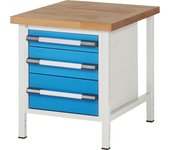 eurokraft pro Banco de trabajo, construcción de bastidor Serie 8000, 3 cajones: 1 x 120, 1 x 180, 1 x 240 mm, A x P 750 x 900 mm