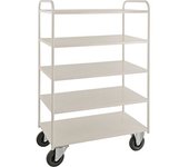Kongamek Carro con pisos KM41, 5 pisos, L x A x H 955 x 550 x 1470 mm, blanco, 2 ruedas de maniobra y 2 fijas, a partir de 5 unid.