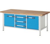 eurokraft pro Banco de trabajo, construcción de bastidor Serie 8000, 3 cajones de 180 mm, 2 puertas de 540 mm, A x P 2000 x 900 mm