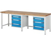 eurokraft pro Banco de trabajo, construcción de bastidor Serie 8000, 6 cajones: 2 x 120, 2 x 180, 2 x 240 mm, A x P 3000 x 700 mm