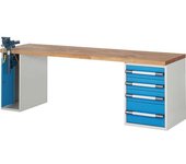 eurokraft pro Banco de trabajo, sistema modular Serie 7000, 1 armario, 1 buck fijo con 4 cajones cada uno, A x P 2500 x 700 mm