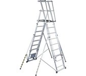 ZARGES Escalera telescópica de plataforma, de aluminio, 12 peldaños con pescante