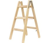 HYMER Escalera de tijera de madera, con peldaños estrechos, ascenso por ambos lados, 2 x 3 peldaños estrechos
