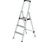 MUNK Escalera tipo tijera de peldaños planos de aluminio, de ascenso por un lado, anodizado, con larguero ergonómico y bandeja, 3 peldaños